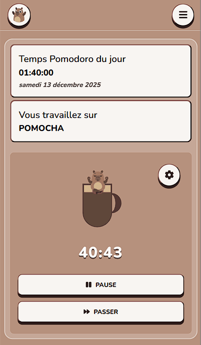 Application Pomocha - Vue mobile